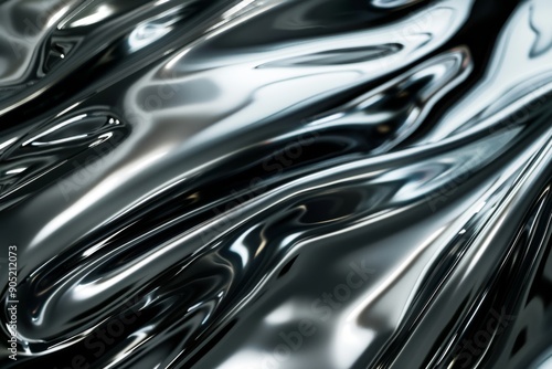 A close-up view of a smooth, metallic chrome surface from a perpendicular angle, showcasing its mirror-like reflection. The image highlights the surface's intricate details and textures.