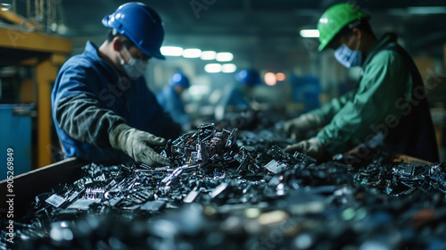 Technicians extracting cobalt from used batteries.