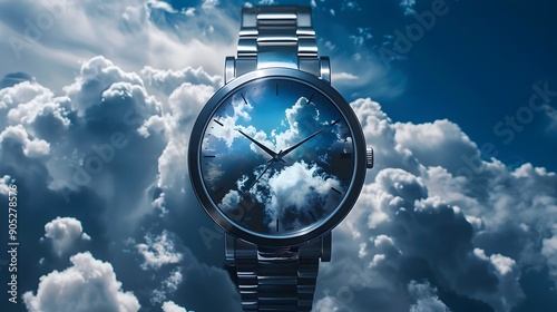 Ephemeral Timepiece:A Dreamy Cloud-Faced Watch Floating in the Sky