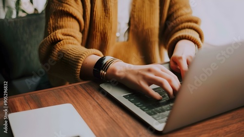 Blind person using screen reader on laptop for web browsing and digital accessibility