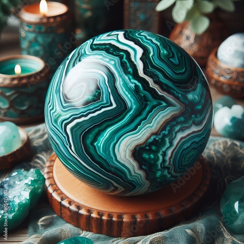 181 46 Malachite Sphere a polished sphere made of malachite beli