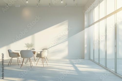 Modern bright interior empty room , table with chairs. Mock up. Suitable for interior rooms furniture template, Generative AI