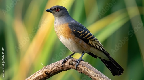 Common Cuckoo bird perched on a branch, detailed and natural.