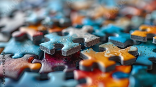 a close up of a puzzle piece with many colors and shapes on it