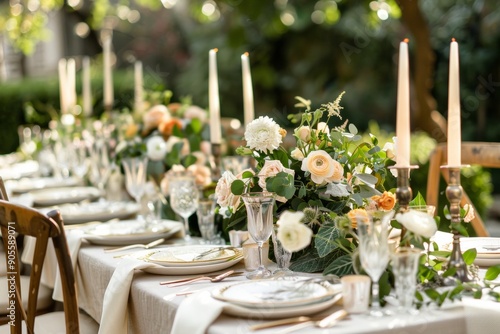 A Dinner Table Set For A Wedding Party In A Classic Style Decor, Wedding Decoration Concept