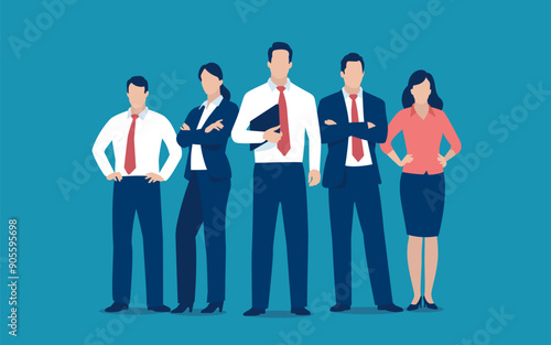 Successful team of five people. Business vector illustration.