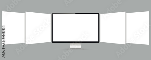 Computer screen with blank web pages. Mockup for showing screenshots of websites.