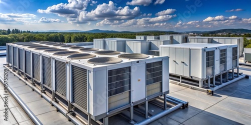 Industrial HVAC System on Rooftop with Cloudy Sky, HVAC , Cooling , Rooftop , Industrial