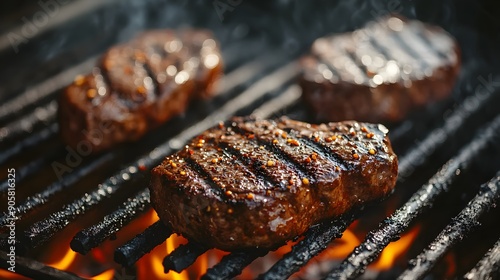 Grilling perfection. Juicy beef steaks sizzling on the grill, perfect for a BBQ