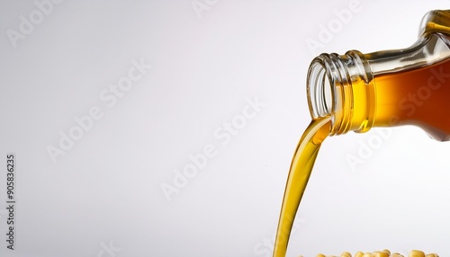 a full view of a bottle of corn syrup being poured out against a blank background