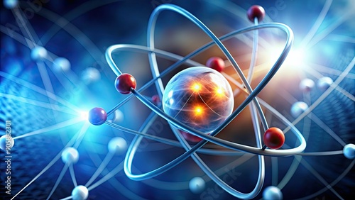 An atom in close-up showing its nucleus and electron cloud, science, microscopic, chemistry, physics, structure, nucleus