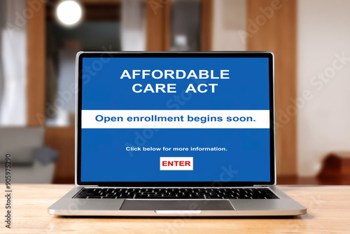 A laptop screen with Affordable Care Act Open Enrollment message