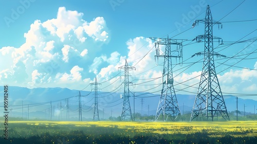 High Voltage Electricity Transmission Lines Spanning the Countryside Landscape