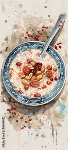 congee gouache illustration, traditional food for the chinese laba festival