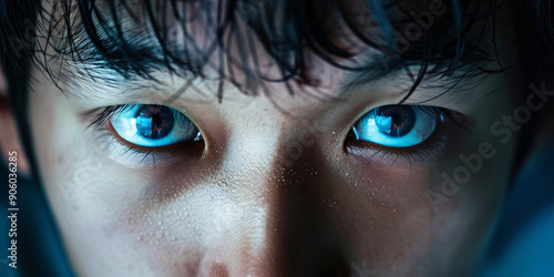 A close up portrait of a man's eyes with an intense gaze. bullying concept