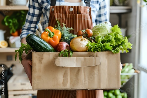 Woman Holds Box Fresh Organic Vegetables Healthy Eating