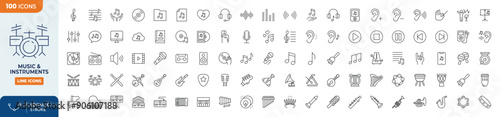 Music & instrument line icon set. editable stroke 