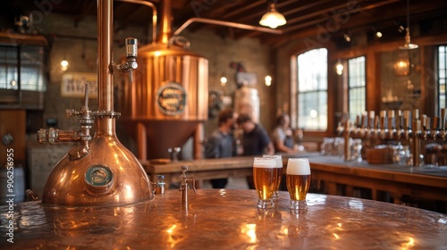 Capture the ambiance of International Beer Day with a vibrant brewery tour scene. Show visitors exploring a local brewery, learning about the brewing process, and tasting different beers. Highlight