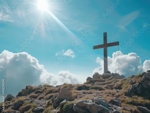 Rocky hill with cross