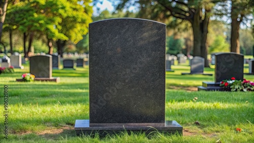 Blank black gravestone in a cemetery , death, burial, marker, remembrance, somber, grave site, grief, mourning, loss