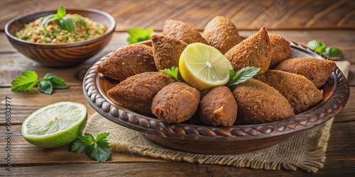 Traditional Arabian snack kibbeh, also known as quibe in Brazil , Middle Eastern cuisine, savory, fried