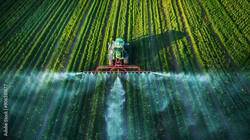 2024Happy New Year concept and Aerial view of farming tractor plowing and spraying on field : Generative AI