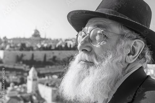 portrait of a jewish man with long beard in israel, orthodox rabbi