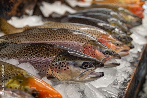 Fresh fish on ice in market display