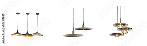 Collection of Disc Pendant Lights front view full length isolate on transparency background