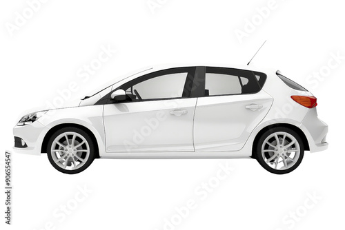 A compact hatchback car isolated on a white background, highlighting its urban-friendly design and efficient size.