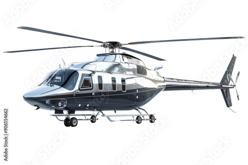 A helicopter isolated on a white background, featuring its rotor blades and versatile design for various missions.