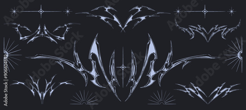 Black and white metallic neo tribal set. Abstract trendy gothic clip art. 