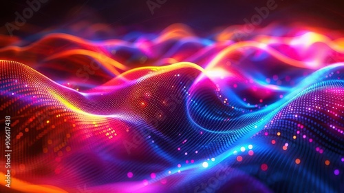 Dynamic light wave spectrum, vibrant electromagnetic waves, colorful light patterns, wave energy spectrum, uhd, copy space for text,