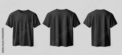 Mockup of an oversized t-shirt with front, side and back views, 3D illustration, 3D rendering