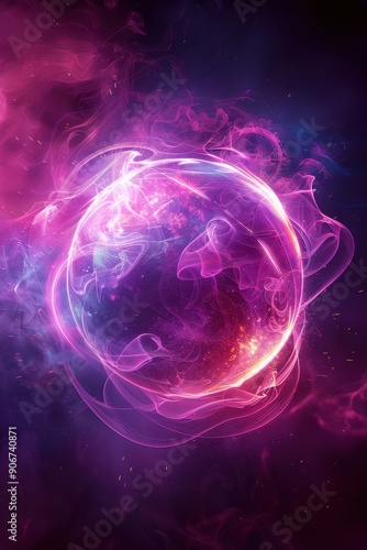 Vibrant Abstract Digital Art of a Glowing Pink and Purple Orb with Ethereal Smoke and Light Effects