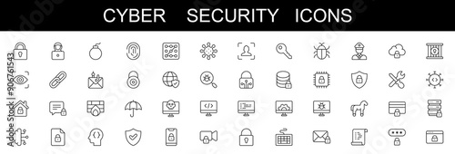 Cybersecurity line icons set . vector illustration . white background editable stroke icons . ransomware, computer networks, web hosting, prototyping, encrypted data, security, 