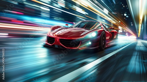 Fast car moving with motion blur.