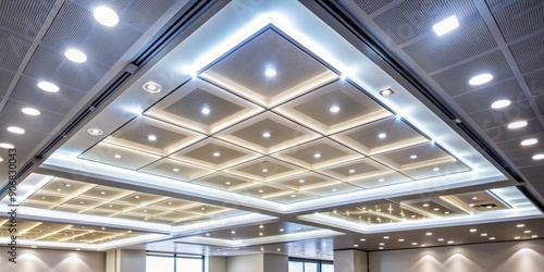 Suspended ceiling with modern LED lighting, creating a sleek and contemporary look , modern, suspended