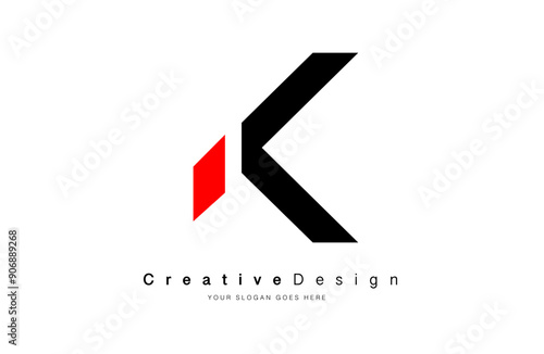 Minimalist Letter K logo Design with sleek modern look and black red color theme.