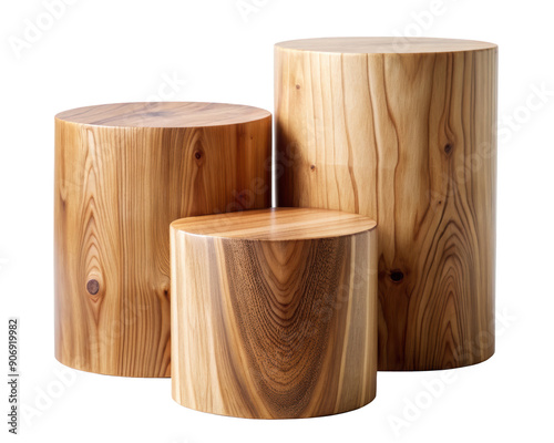 Short Wooden Pedestals with Natural Grain, Ideal for Rustic Decor. Isolated on transparent background, png.