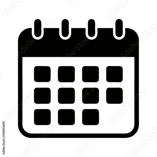 Black silhouette month date time event reminder calendar icon and vector illustration