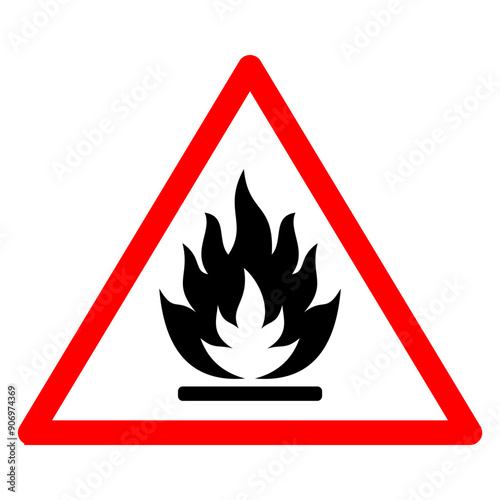 Flammable substances sign. Vector illustration of red triangle warning sign with flame fire inside. Attention. Caution flammable materials. hazard icon. printable vector.