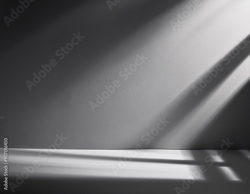 Gray background for product presentation with shadow and light from windows