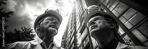 Engineers reviewing progress of a multistory building