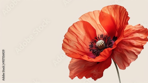 High-resolution poppy flower with vivid petals, isolated on a plain background with ample space for advertising text or logos