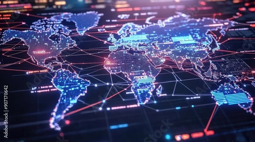 World map with digital trading lines, network world, international trade