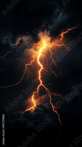 Flash of lightning on dark background.