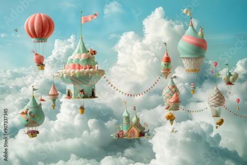 A whimsical scene of a birthday party in the clouds, AI generated