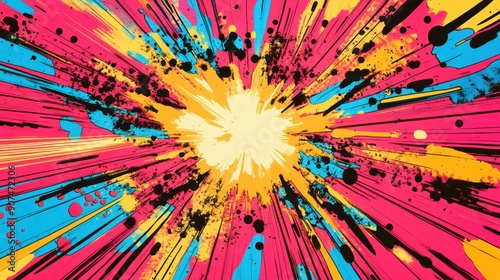 Sonic Boom - Jet in Vibrant Pop Art Comic Style with Dynamic Action Lines Generating Noise Patterns