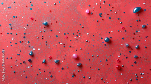 yan patterns and glitter on red pink background, abstract, top view